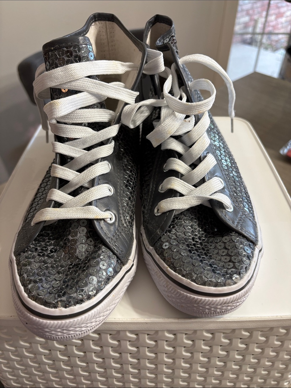 balera Black Sequin High-Top Sneakers with White Laces